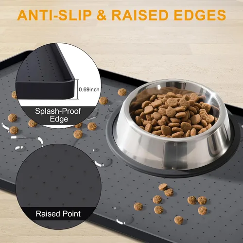 Miniatura 2 de Mofason Tapete impermeable para comida para mascotas, tapete para perros de 24 x 16 pulgadas, grande – 0.5 pulgadas, borde elevado, mantel