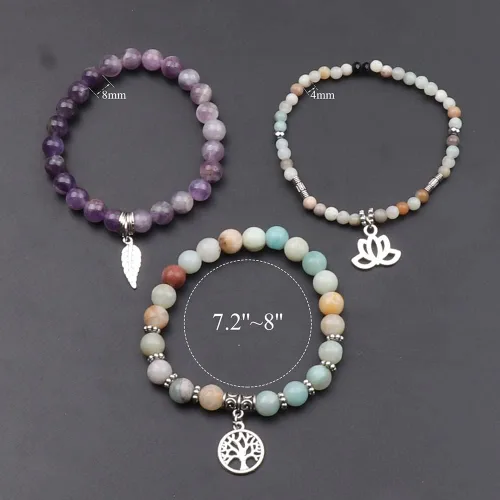 Miniatura 2 de UEUC - Pulseras Reiki, apilables, de piedras curativas, cristales, con dije del árbol de la vida, yoga y hoja de loto, contra la ansiedad