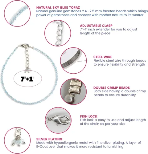 Miniatura 24 de Gempires - Pulseras de cuentas de piedras preciosas hechas a mano, ligeras, de cristal, para uso diario, hipoalergénicas, de 8 pulgadas, chapadas