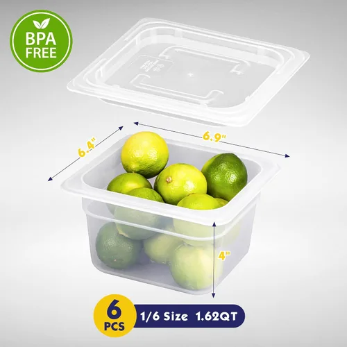 Miniatura 2 de BIEAMA Paquete de 6 bandejas de plástico de 1/6 de 4 pulgadas de profundidad con tapas, translúcidas, comerciales, sin BPA, almacenamiento apilable