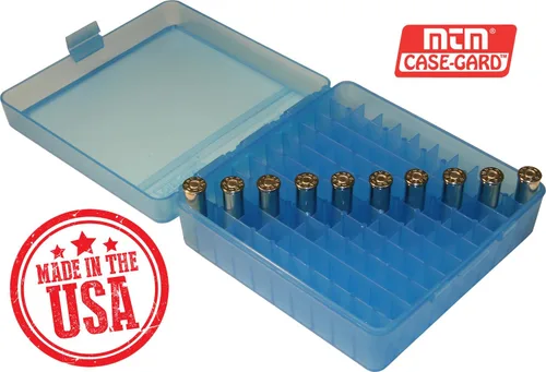 Miniatura 2 de MTM Caja de munición de 100 balas con tapa abatible 41/44 Cal (Azul Claro)