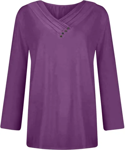 Miniatura 3 de Blusas de otoño con botones para mujer, blusas de manga larga con cuello en V, blusas elegantes de manga larga para usar con leggings
