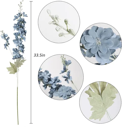 Miniatura 6 de IPOPU 6 PCS Flores Artificiales de Delfínium Flores Artificiales de Espuela de Cordero Flores de Seda de 85 cm de Tallo Largo para Arreglos de Boda