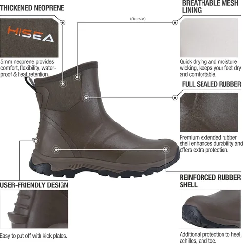 Miniatura 2 de HISEA Excursion Pro Men's Rain Boots Ankle Height Rubber Neoprene Hunting Boots Waterproof Insulated Outdoor Work Booties for Hunting Gardening