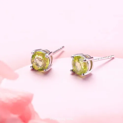 Miniatura 6 de URSILVER Aretes de piedra natal para mujer, plata esterlina S925 de 0.8 quilates, aretes de piedra natal redonda genuina o creada, aretes de 12