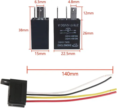 Miniatura 2 de Cable conector para relé de auto, de E Support, 12 V, 30 A, 40A, 60A, 80A SPST, SPDT 4 pines, 5 unidades 30A 4Pin SPST