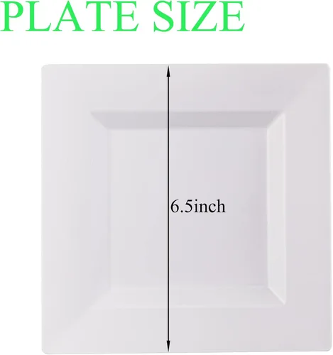 Miniatura 2 de Paquete de 100 platos cuadrados de postre de plástico blanco, platos desechables de 6.5 pulgadas, platos resistentes para fiestas, bodas, Navidad