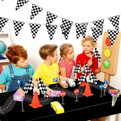 Miniatura 7 de Irenare 3 piezas de manteles de carreras para fiesta de cumpleaños de autos, suministros de fiesta de carreras para niños, 54 x 108 pulgadas