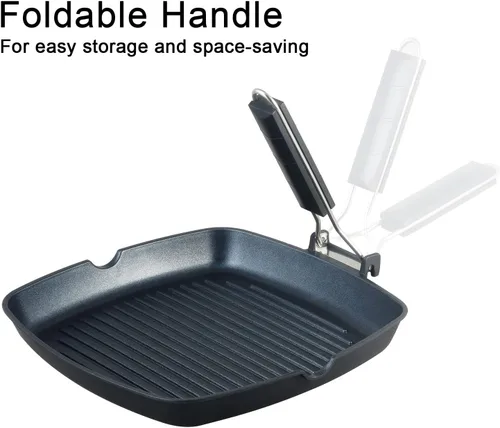Miniatura 5 de SKITCHN Sartén Parrilla Antiadherente con Mango Plegable - Sartén KBBQ Compatible con Inducción para Estufas, Parrilla BBQ Cuadrada