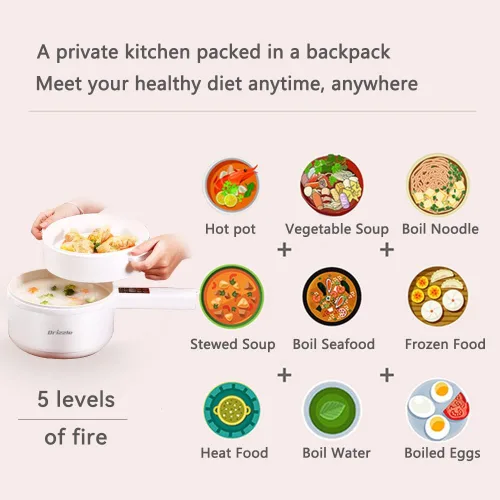 Miniatura 2 de Drizzle Olla Caliente Eléctrica con Vaporizador 1.8L Multifuncional Antiadherente para Oficina y Dormitorio Cocina Portátil Olla de Ramen