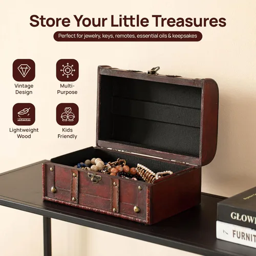 Miniatura 3 de Caja de tesoro decorativa Vintiquewise(TM), cofre baúl de madera