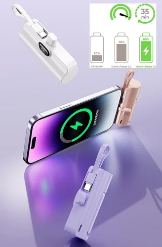 Miniatura 7 de Mini Banco de Energía, Cargador de Teléfono Cápsula 5500mAh, Cargador Portátil con Puertos Dual USB-C para iPhone 17/16/15/15 plus/15 pro/15 pro