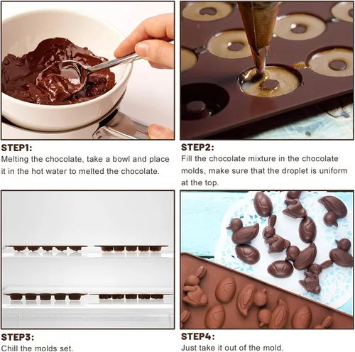 Miniatura 3 de Whaline 4 paquetes de moldes de silicona para huevos de Pascua, moldes de chocolate, conejo, conejo, pato, cesta de resina, molde de caramelo