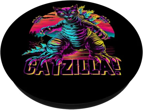 Miniatura 2 de Streetwear Synthwave 80s 90s Catzilla Cat Japanese teen PopSockets Adhesive PopGrip