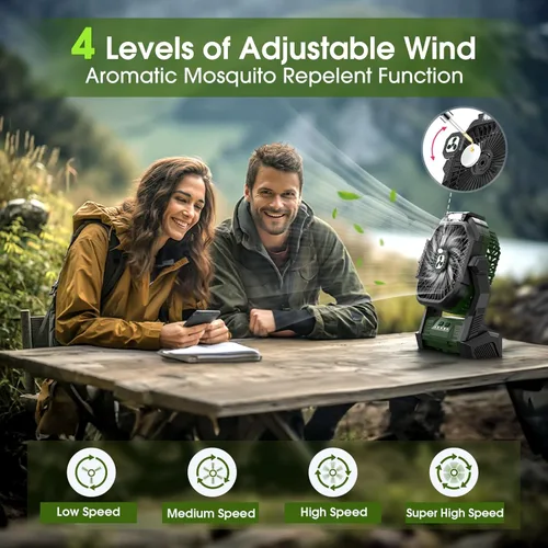 Miniatura 3 de Ventilador Portátil Recargable, 20000mAh Ventiladores Inalámbricos con Batería para Tienda de Campaña con Linterna LED, Pequeño Ventilador Exterior