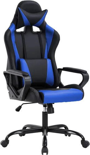 Miniatura 17 de Silla de oficina para videojuegos, silla de escritorio con soporte lumbar, reposacabezas y reposabrazos, giratoria, ergonómica, para deportes Negro