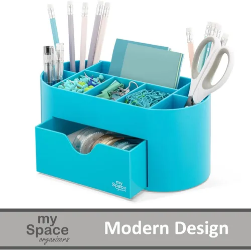 Miniatura 3 de My Space Organizers Organizador de escritorio azul para suministros de oficina y accesorios de escritorio, soporte para bolígrafos, organización