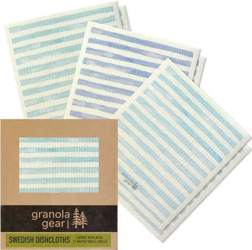 Paquete de 6 paños suecos para cocina, hechos en Suecia, toallas de papel reutilizables, paños de esponja lavables, algodón de celulosa