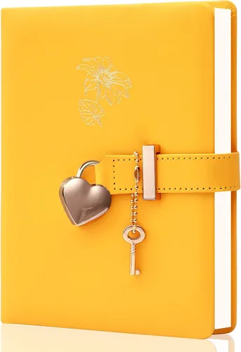 Miniatura 11 de Diario infantil de cuero sintético con candado y llave, agenda de viaje, agenda, cuaderno secreto de notas para mujer, 5.3 x 8.4 pulgadas, girasol