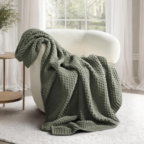 Miniatura 30 de EVERGRACEHOME Manta de punto de chenilla gruesa para sofá, suaves y lujosas mantas de punto con punto musgo para cama, acogedoras mantas decorativas