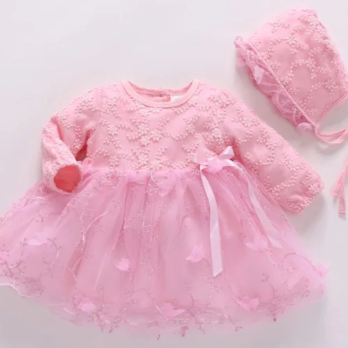 Miniatura 31 de Vestido de otoño de manga larga para niña pequeña, vestido de encaje con flores, boda, primer cumpleaños, bautizo, vestido con sombrero