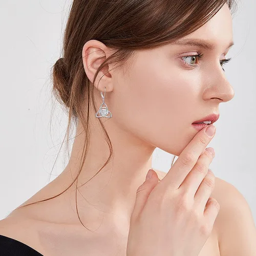 Miniatura 5 de Aretes de plata de ley S925 con nudo celta para mujer, aretes de gancho colgantes irlandeses de buena suerte