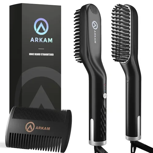 Miniatura 10 de Alisador de barba Arkam para hombres - Kit premium de cepillo de barba con calefacción con función antiquemaduras, peine de cabello de doble acción