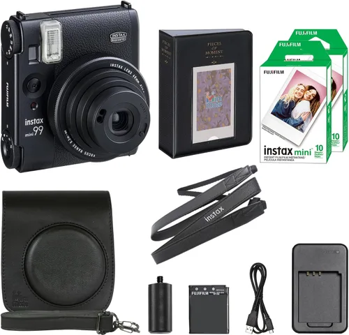 Fujifilm Cámara instantánea Instax Mini 99 con estuche de transporte + paquete de película Fuji Instax (20 hojas), paquete de accesorios (negro)