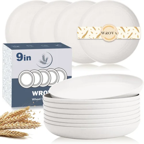 Miniatura 18 de Wrova Platos de paja de trigo – Juego de 8 platos llanos irrompibles de 8 pulgadas – Platos de plástico aptos para lavavajillas y microondas