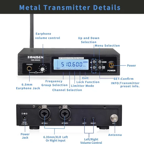 Miniatura 2 de Sistema de monitor inalámbrico mono en oído, sistema IEM, transmisor de sistema IEM profesional UHF y receptor de cinturón iems para estudio