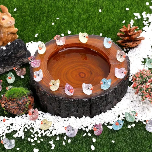 Miniatura 5 de Fuyamp 120 mini patos de resina con purpurina, coloridos patos pequeños, figuras de pato con purpurina en miniatura para manualidades, jardín
