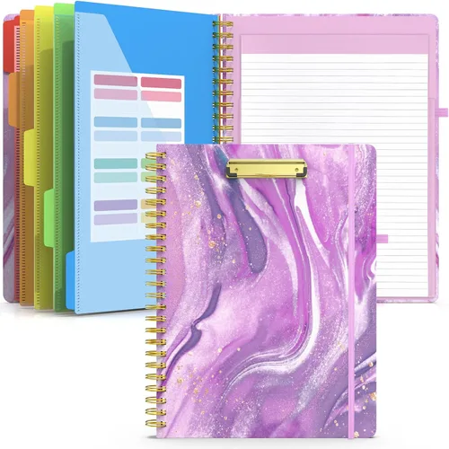 Miniatura 13 de Sooez Folio portapapeles con bloc de notas recargable, carpeta con 10 bolsillos de almacenamiento para tamaño carta, cuaderno portapapeles