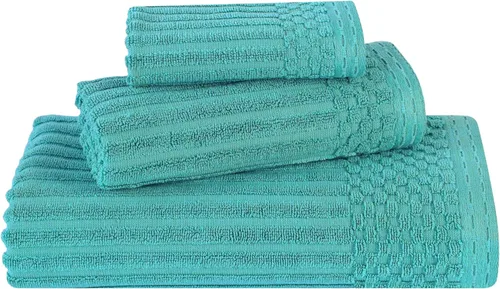 Miniatura 129 de Superior Juego de 6 toallas de algodón sólido y acanalado, toallas de cara de 13 x 13 pulgadas, toallas de mano de 16 x 28 pulgadas, toallas de baño