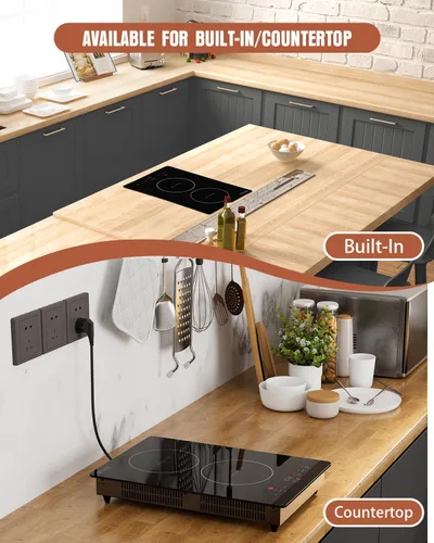 Miniatura 4 de Empava - Anafe eléctrico de inducción vertical con 2 quemadores, vitrocerámica, superficie lisa, vidrio en negro, 120 V, 30.5 cm