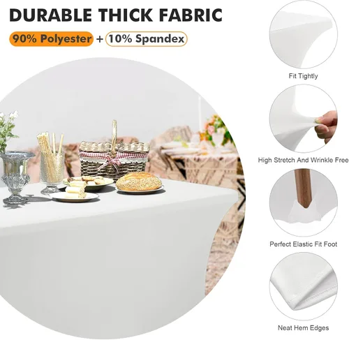 Miniatura 3 de SEPARO Cubiertas de Mesa de Spandex Paquete de 2, 6 Pies, Manteles Ajustables Blancos, Lavables, Resistentes a Arrugas, Mantel Elástico Rectangular