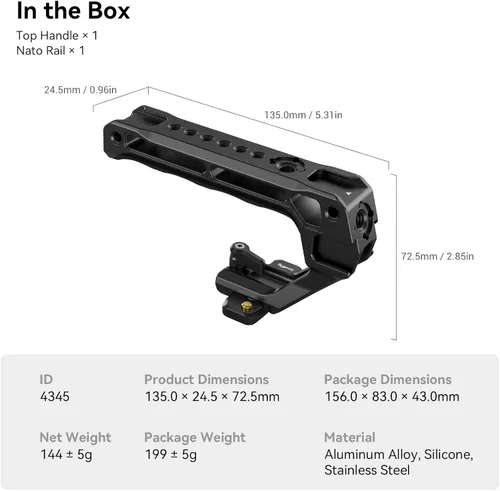 Miniatura 8 de SmallRig Mango superior ligero NATO, agarre NATO de liberación rápida con riel NATO para jaula de cámara DSLR, mango superior universal con 5