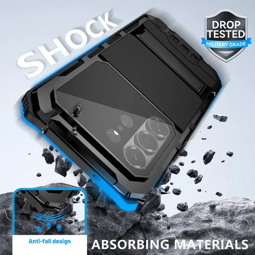 Miniatura 2 de Simicoo Funda de metal militar resistente compatible con Samsung Galaxy S26 Ultra protección contra caídas, cubierta de metal resistente con Negro