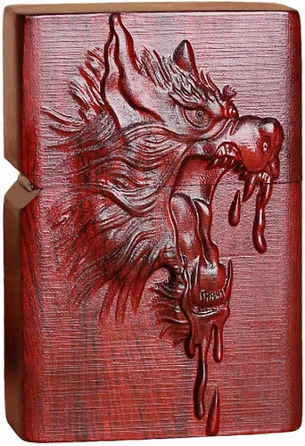 Miniatura 43 de Caja de carcasa de madera natural tallada en palisandro Huanghuali para módulo Zippo (Zodíaco Caballo)
