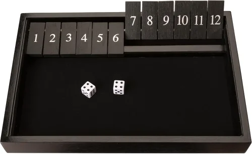Miniatura 8 de WE Games: juego de mesa de madera "Shut The Box" - Juego de pub para cerrar la caja con 12 fichas de números y 2 juegos de dados - Acabado negro