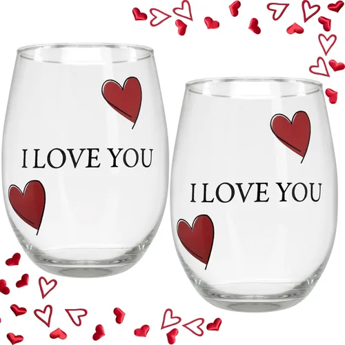 Miniatura 9 de Lovers - Juego de 2 copas de vino sin tallo con corazones decorativos, copas de vino románticas de Mr & Mrs His and Hers, regalo para parejas
