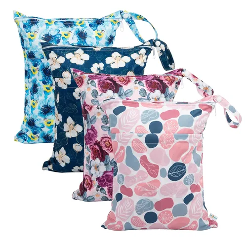 Miniatura 17 de babygoal Bolsas para artículos húmedos y secos, paquete de 3, bolsas de viaje reutilizables impermeables para trajes de baño, pañales de tela