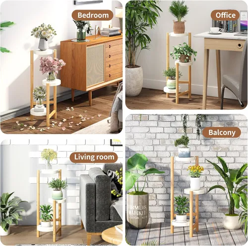 Miniatura 6 de Soporte para plantas de interior y exterior, 3 niveles, 3 macetas, soporte para flores, escalera, soporte para plantas, para balcón, ventana, sala