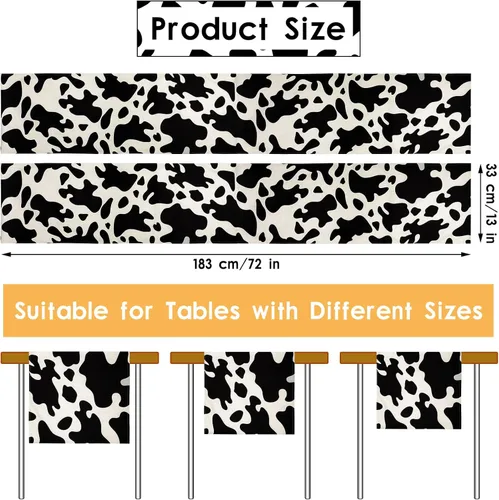 Miniatura 2 de Kingdder 2 piezas de camino de mesa de lino con estampado de vaca, mantel de cuero de vaca blanco y negro para fiestas, cocina, granero occidental