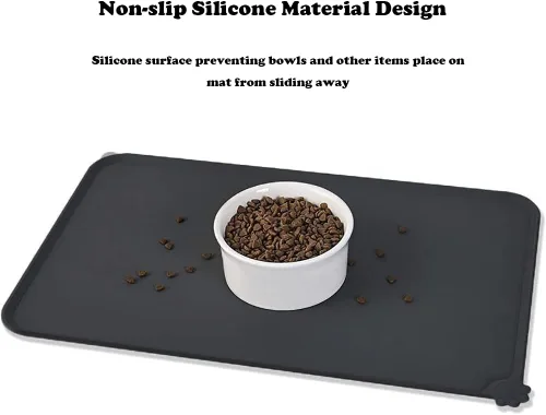 Miniatura 2 de Tapete de silicona para alimentación de mascotas, impermeable, para perros y gatos, bordes elevados para evitar derrames, bandeja individual