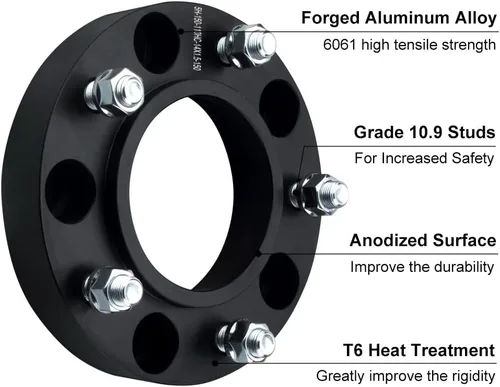 Miniatura 5 de 4 espaciadores de rueda centrales negros 5x150 de 1.25 pulgadas con pernos de 14 x 1.5 compatibles con Toyota 5 Lug para Tundra 2007-2021 Land