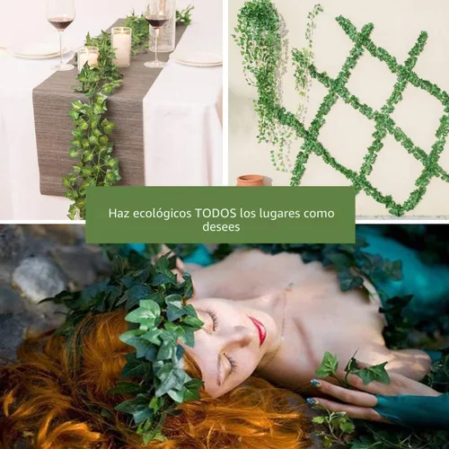 Miniatura 3 de Paquete de 12 enredaderas falsas para decoración de habitación, guirnalda de hiedra artificial con clip, flores verdes, plantas colgantes, hojas