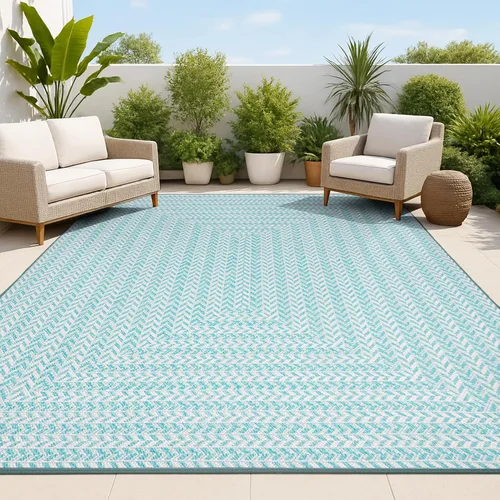 Miniatura 7 de JONATHAN Y Concentric Squares - Alfombra de pasillo para interiores y exteriores, 2 x 8 pies, color aguamarina/gris claro, cheurón, moderna