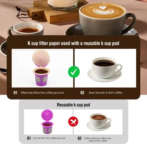 Miniatura 2 de Filtros desechables de taza K con tapa, papel de filtro de café para cerveceros de una sola porción 1.0 y 2.0, uso con cápsulas reutilizables K Cup