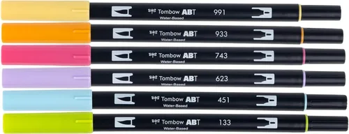 Miniatura 3 de Tombow 56240 Marcadores artísticos de doble pincel, sorbete Yay, paquete de 6. Marcadores mezclables, con pincel y punta fina