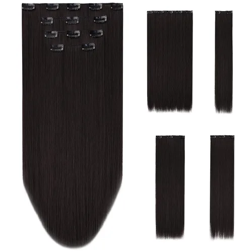 Miniatura 18 de Extensión de cabello negro oscuro, extensiones de cabello con clip, de 18 pulgadas, ondulado, sintético, 5.5 onzas, HSPCYGG de 22 pulgadas, cabello